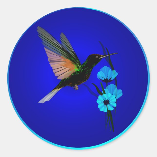 Pegatinas de las flores azules de Hummingbird (Anverso)