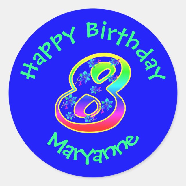 Pegatinas de las flores del cumpleaños número 8 (Anverso)