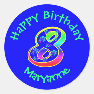 Pegatinas de las flores del cumpleaños número 8