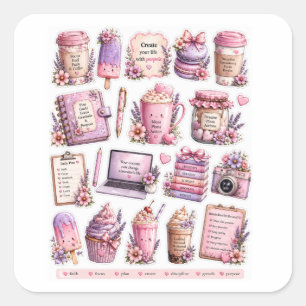 Pegatinas de Lavanda Kawaii Café y Dulces Golosina