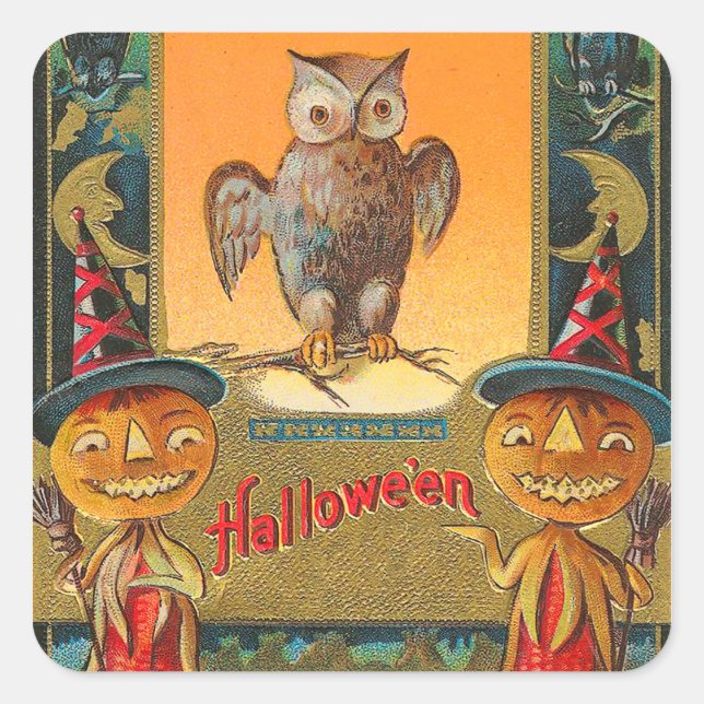 Pegatinas de lechuza de Halloween: truco o trato (Anverso)