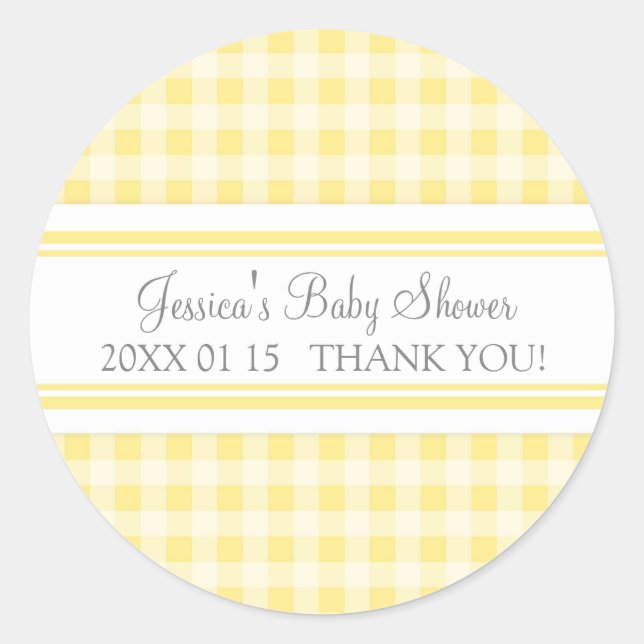 Pegatinas de Lemon Gingham Baby Shower Favor (Anverso)