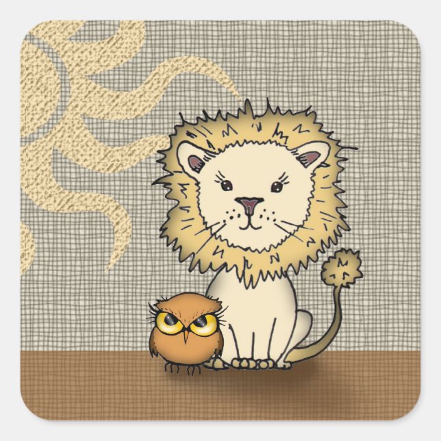 Pegatinas de León y Búho Adorables (Anverso)