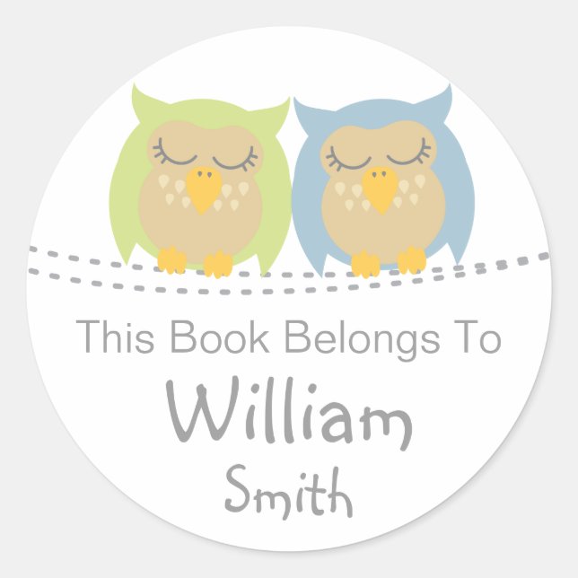 Pegatinas de libros de lechuzas personalizados (Anverso)