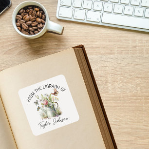 Pegatinas de libros, estanterías de agua con flore