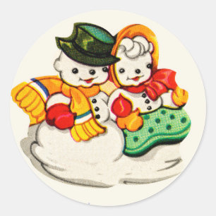 pegatinas de los años 1940: Hombre y mujer de niev