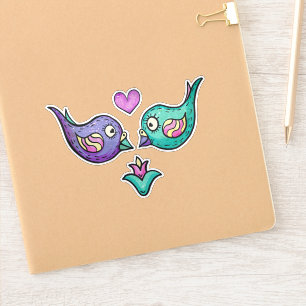 Pegatinas de Lovebirds acuarela de San Valentín