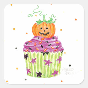 Pegatinas de magdalenas de calabaza de Halloween