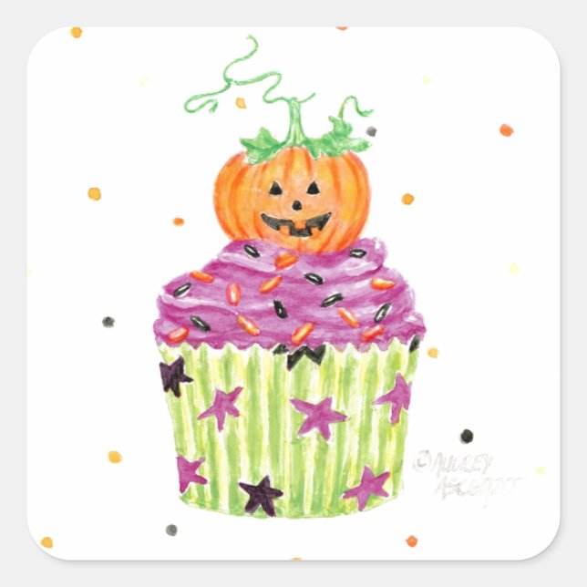 Pegatinas de magdalenas de calabaza de Halloween (Anverso)