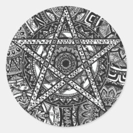 Pegatinas de mandala de pentagrama en blanco y neg