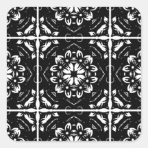 Pegatinas de Mandala floral blanca y negra