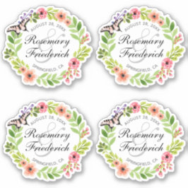 Pegatinas de mariposa Wreath Bride y Groom Contour