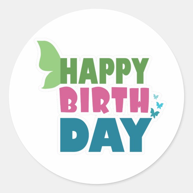 Pegatinas de mariposas de cumpleaños felices (Anverso)