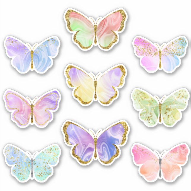 Pegatinas de mariposas de purpurina dorada de colo (Anverso)