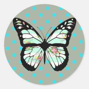 Pegatinas de mariposas florales Verde azuladas y r