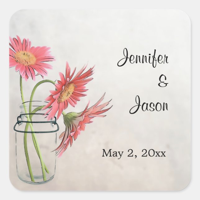 Pegatinas de Mason Jar Daisies - Save the Date (Anverso)