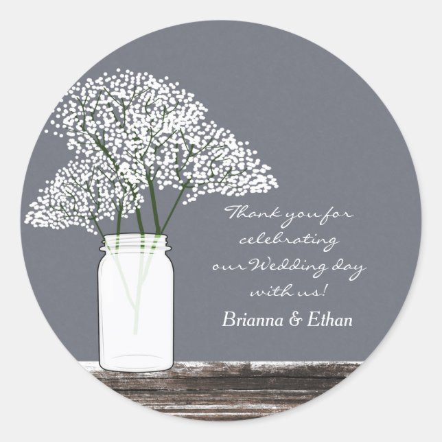 Pegatinas de Mason Jar Rustic Grey con Aliento de  (Anverso)
