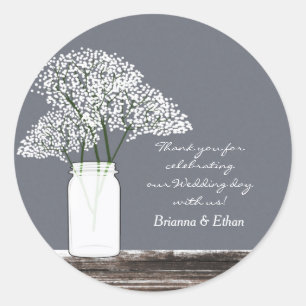 Pegatinas de Mason Jar Rustic Grey con Aliento de 