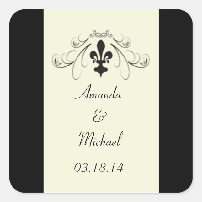 Pegatinas de matrimonio Black Off White Fleur de L (Anverso)