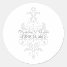 Pegatinas de matrimonio de Damask sutiles y grises