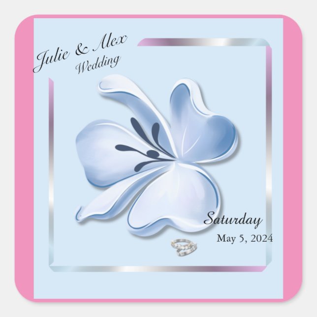 Pegatinas de matrimonio de flor azul brillante (Anverso)