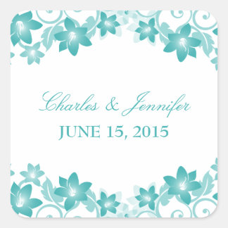 Pegatinas de matrimonio floral simple Aqua