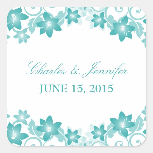 Pegatinas de matrimonio floral simple Aqua (Anverso)