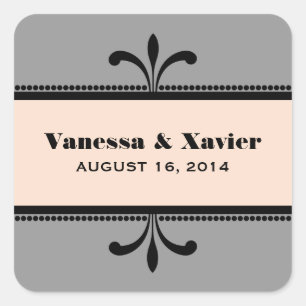 Pegatinas de matrimonio Gris/Peach Fancy Art Deco