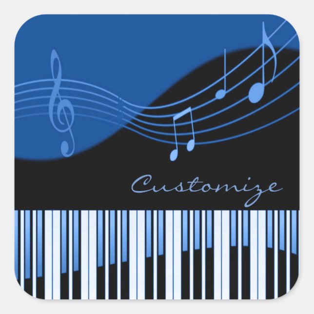 Pegatinas de melodía musical negro y azul (Anverso)