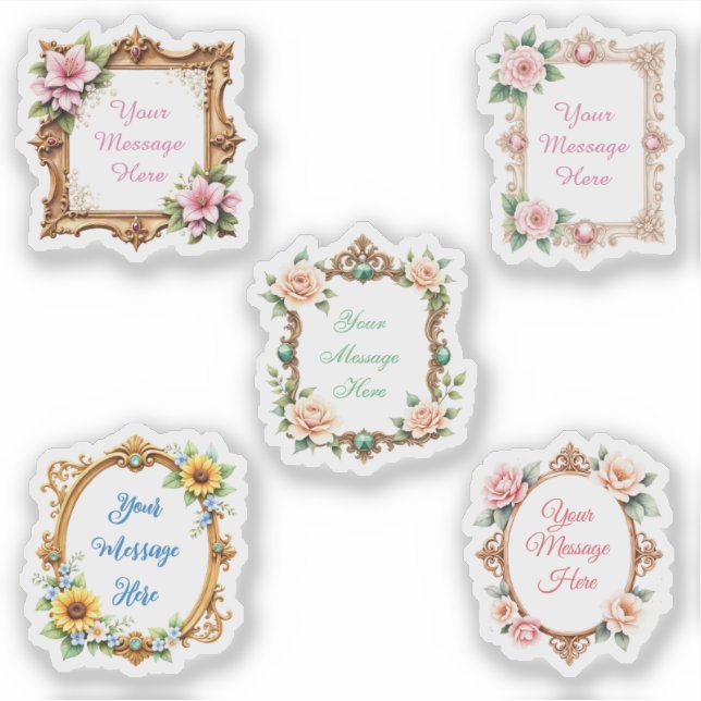 Pegatinas de mensaje personalizable en marco flora (Anverso)