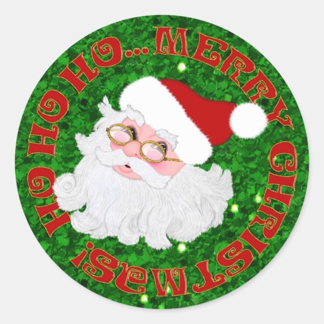 Pegatinas de Merry Christmas Santa Face-ROUND (Anverso)