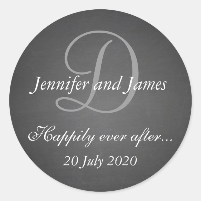 Pegatinas de monograma de pizarra para favores mat (Anverso)