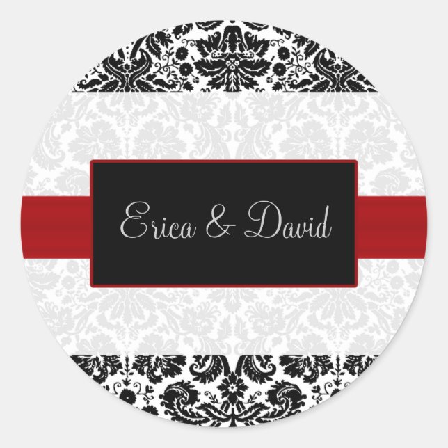 pegatinas de Monograma del Boda rojo damasco (Anverso)