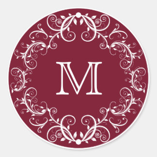 Pegatinas de monograma personalizados Borgoña flor