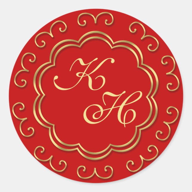Pegatinas de monogramas inspirados en India en roj (Anverso)