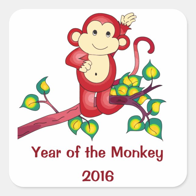 Pegatinas de monos rojos de Año Nuevo chino 2016 (Anverso)