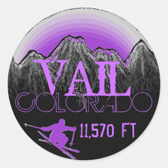 Pegatinas de montaña violeta de Vail Colorado (Anverso)