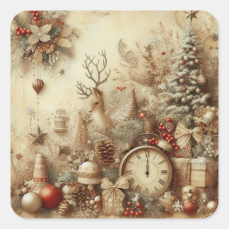 Pegatinas de Navidad beige vintage