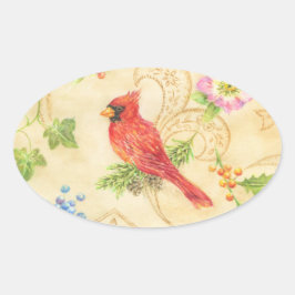 Pegatinas de Navidad Cardenal Estilo Vintage Ovala