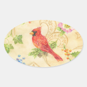 Pegatinas de Navidad Cardenal Estilo Vintage Ovala
