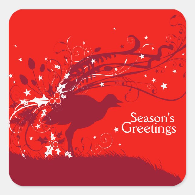 Pegatinas de navidad cuadradas Red Lyrebird (Anverso)