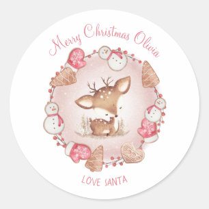 Pegatinas de navidad de ciervo cutáneo Nombre rosa