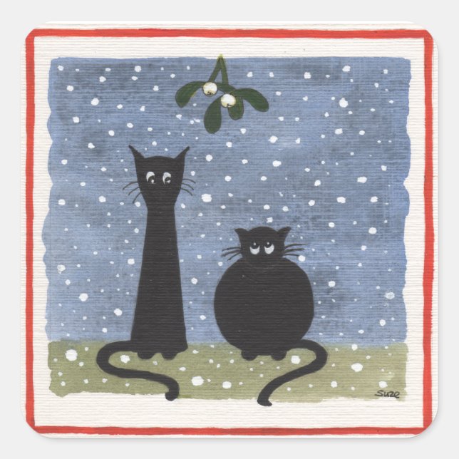 Pegatinas de Navidad de dos gatos negros (Anverso)