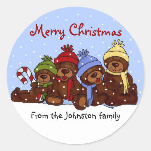Pegatinas de Navidad de la familia del oso