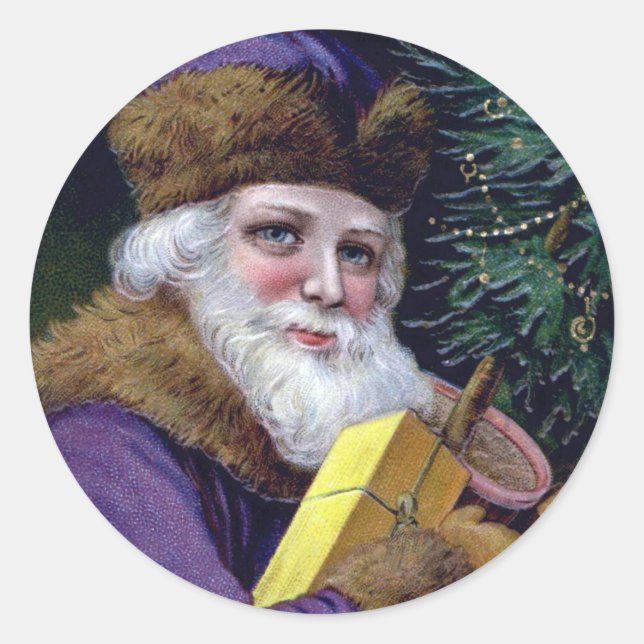 Pegatinas de Navidad de Papá Noel Vintage - Púrpur (Anverso)