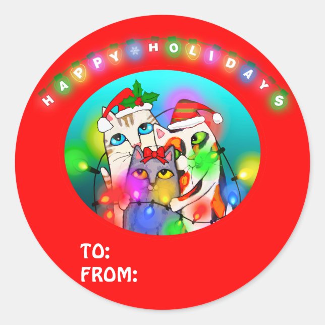 Pegatinas de Navidad de Santa Cats Cuadros / Etiqu (Anverso)