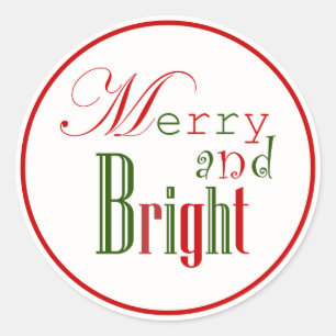 Pegatinas de navidad "Feliz y brillante" verde y r
