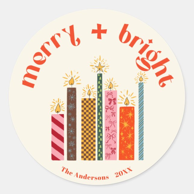 Pegatinas de Navidad Merry + Bright ilustradas a m (Anverso)