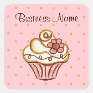 Pegatinas de Negocio de Cupcake Rosa