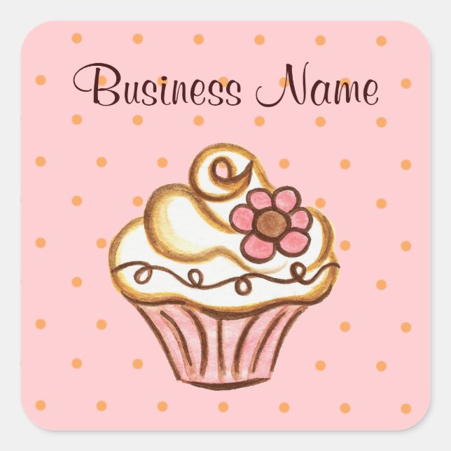 Pegatinas de Negocio de Cupcake Rosa (Anverso)